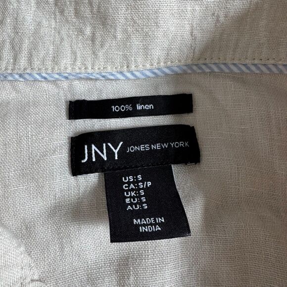 JNY ivory 100% linen lightweight trucker jacket women’s S neutral minimalist - Picture 3 of 6